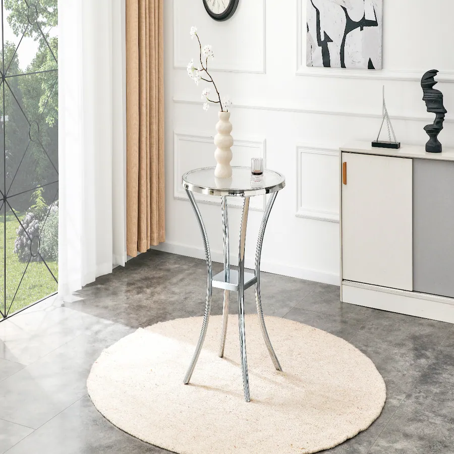 Bar Table Base Only Loheer Round Tempered Glass Bar Table with Storage Shelf and Base ...