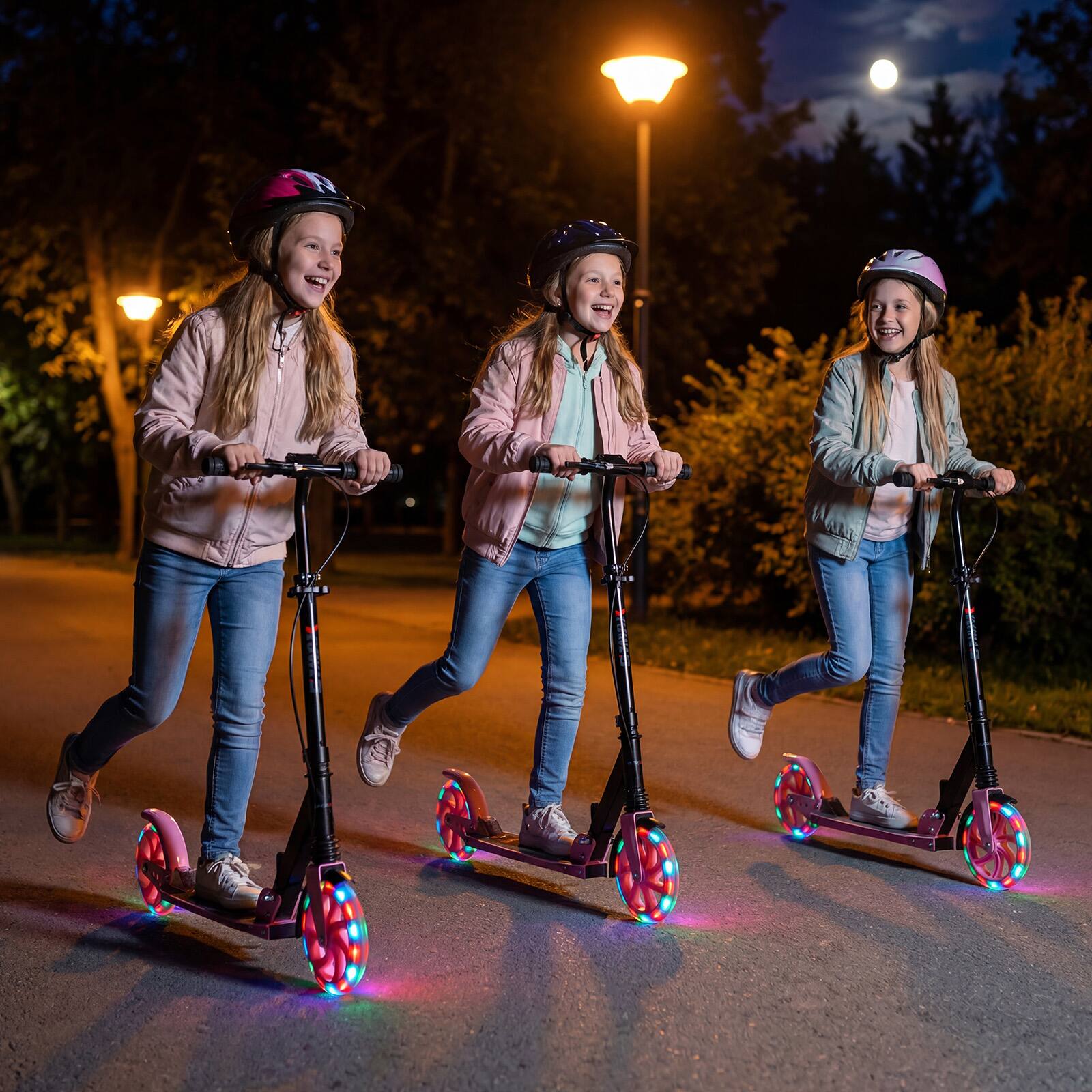 Alt View 1. Costway - Costway - Kick Scooter for Kids Teens Adults Age 8+, Foldable Scooter with Light-up Wheels - Pink.