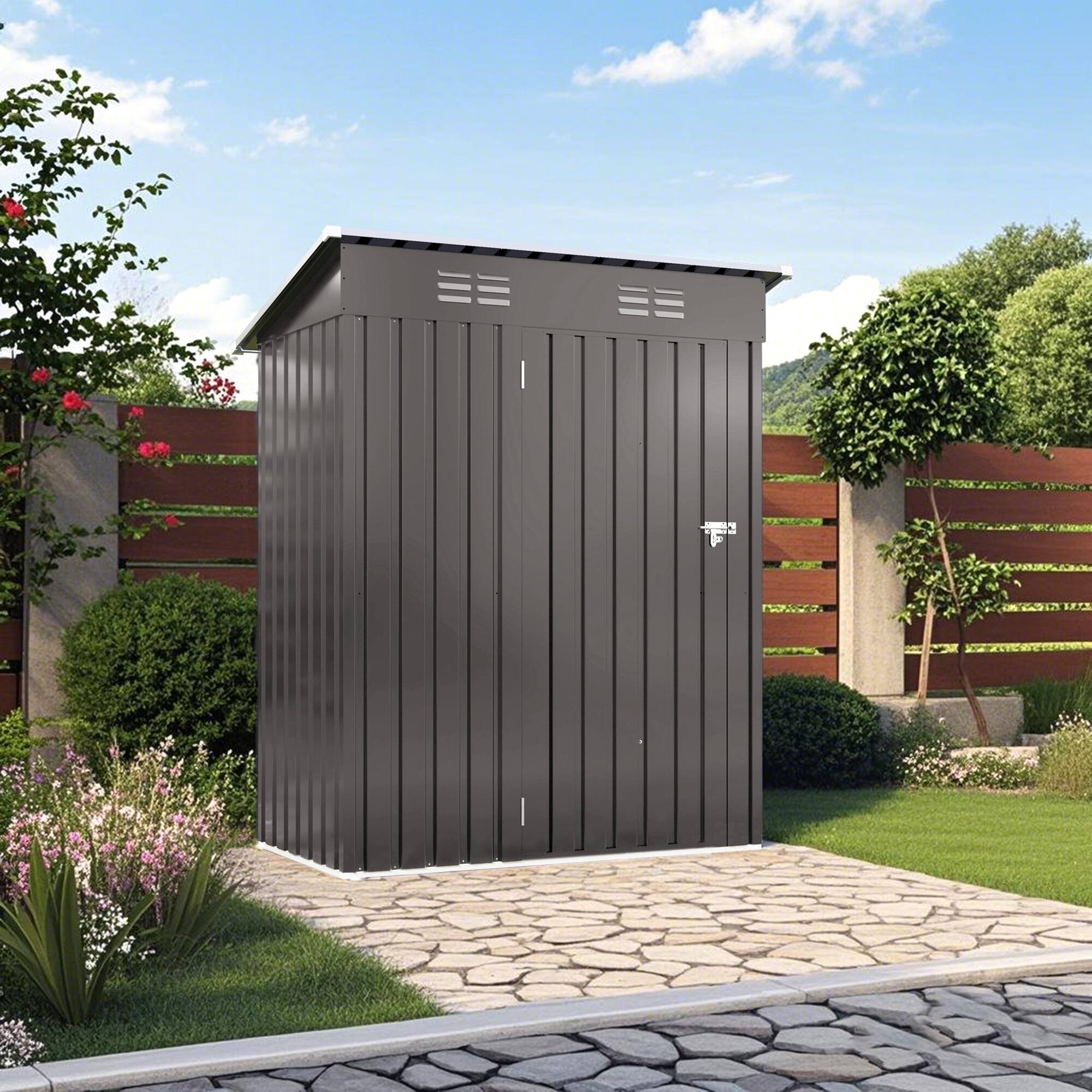 Angle. Mondawe - 5X3 FT Metal Outdoor Storage Shed with Pitched Roof and Lockable Door - Gray.