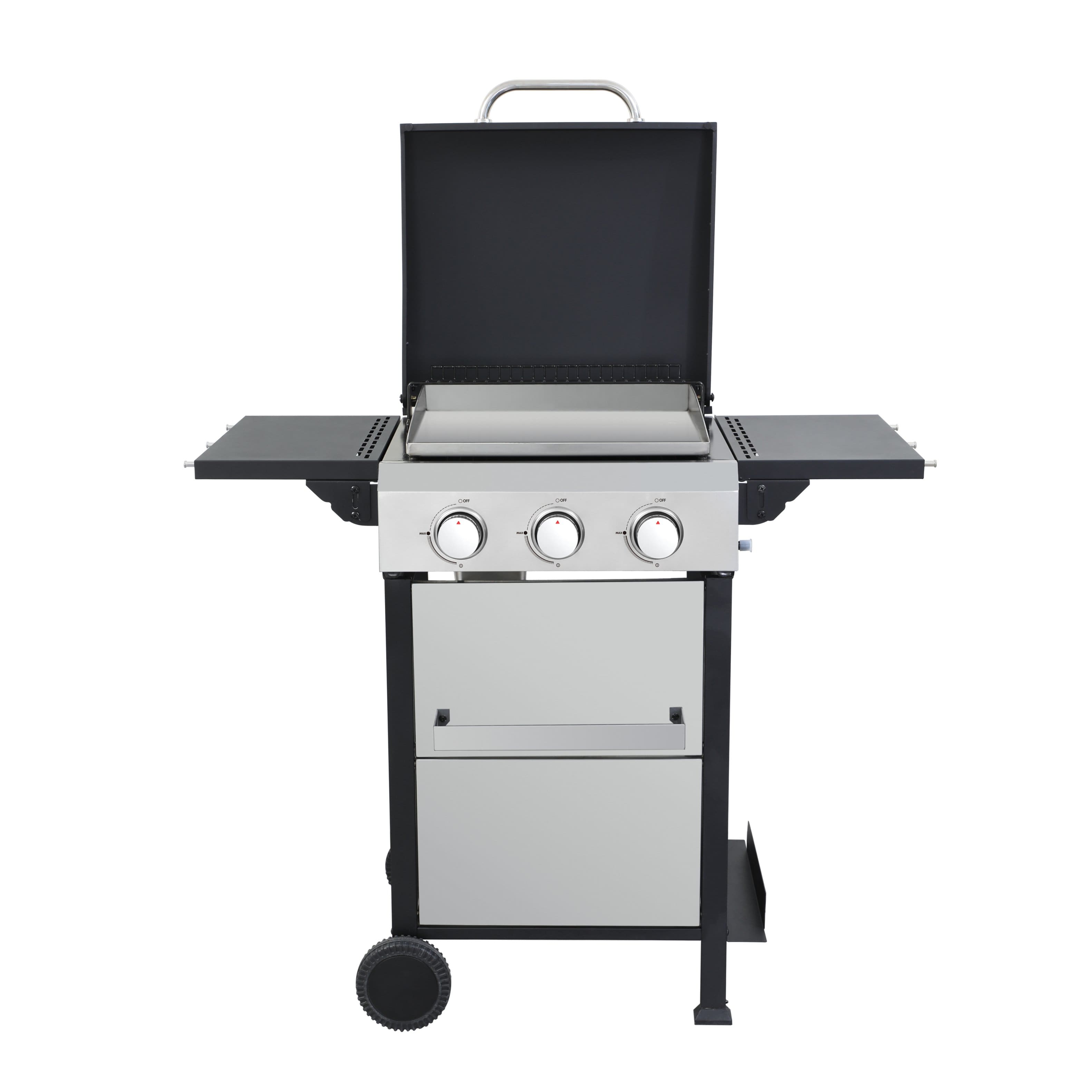 COWLOWN - 3 Burner Propane Gas Grill with SS Plancha 36900 BTU Enamel Grates Foldable Side Table Hanging Basket