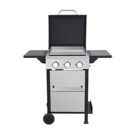COWLOWN - 3 Burner Propane Gas Grill with SS Plancha 36900 BTU Enamel Grates Foldable Side Table Hanging Basket