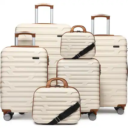Front. BreeBe - Luggage Sets 6 Piece Hardside Expandable Suitcases with Two Cosmetic Cases Spinner Wheels TSA Lock - Cream+Brown.