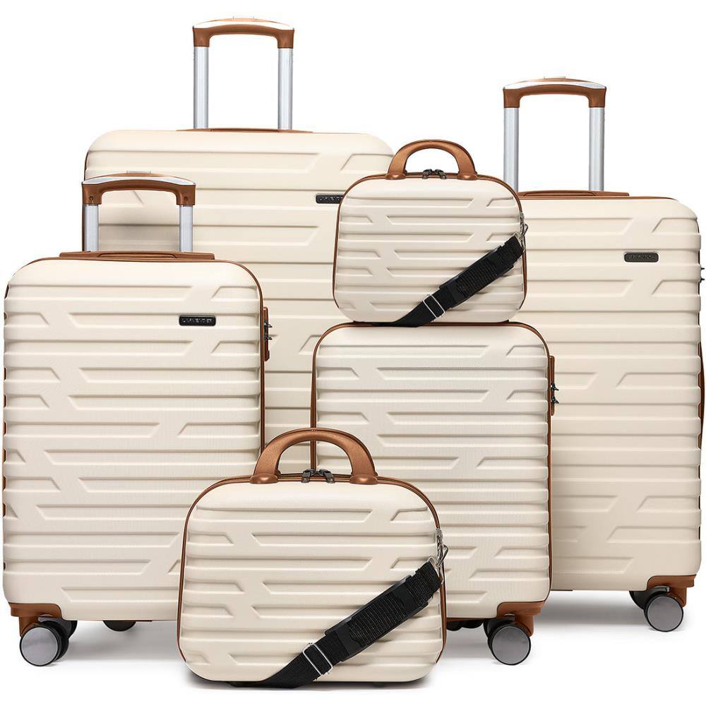 Front. BreeBe - Luggage Sets 6 Piece Hardside Expandable Suitcases with Two Cosmetic Cases Spinner Wheels TSA Lock - Cream+Brown.