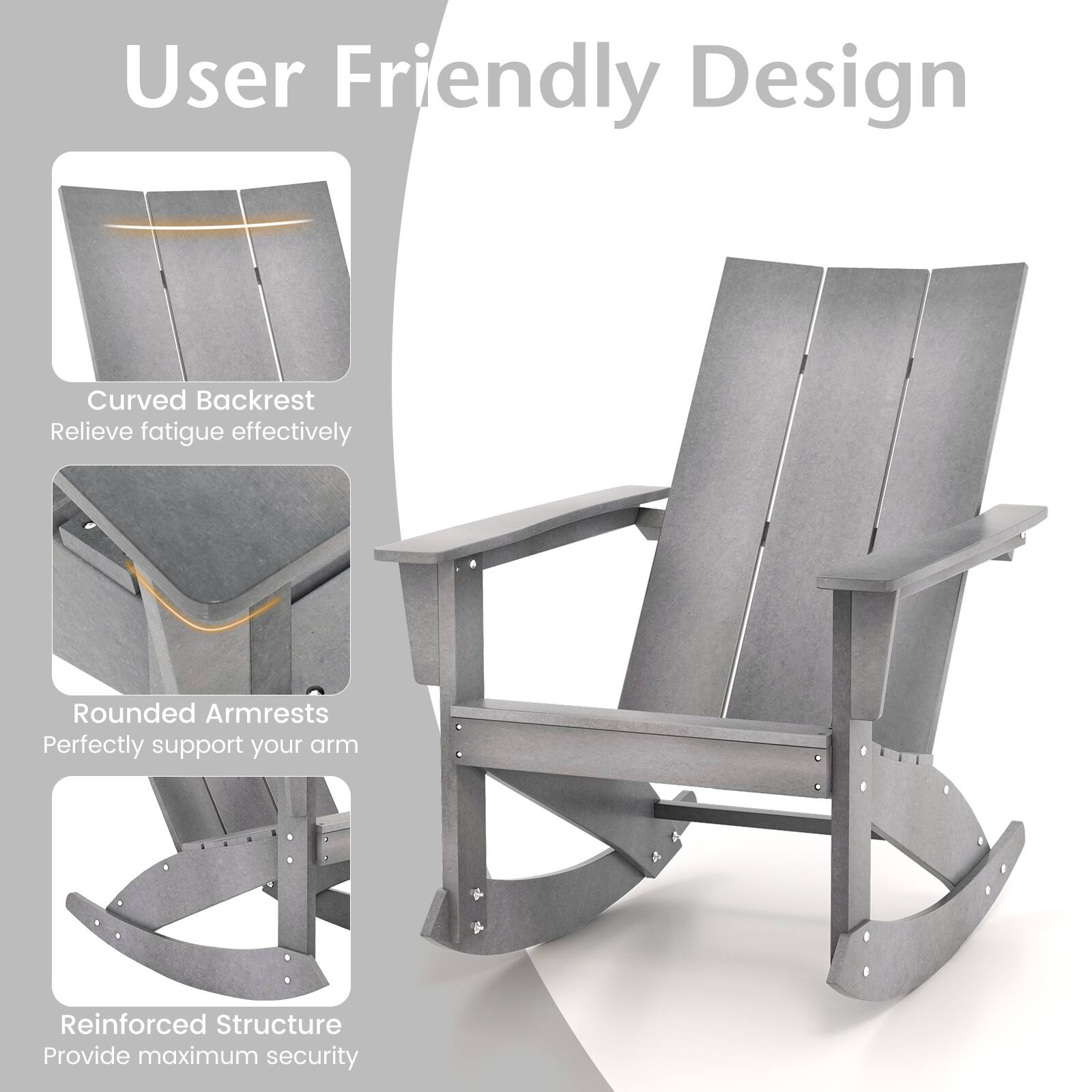 User Friendly Design

- Curved Backrest
  - Relieve fatigue effectively

- Rounded Armrests
  - Perfectly support your arm

- Reinforced Structure
  - Provide maximum security