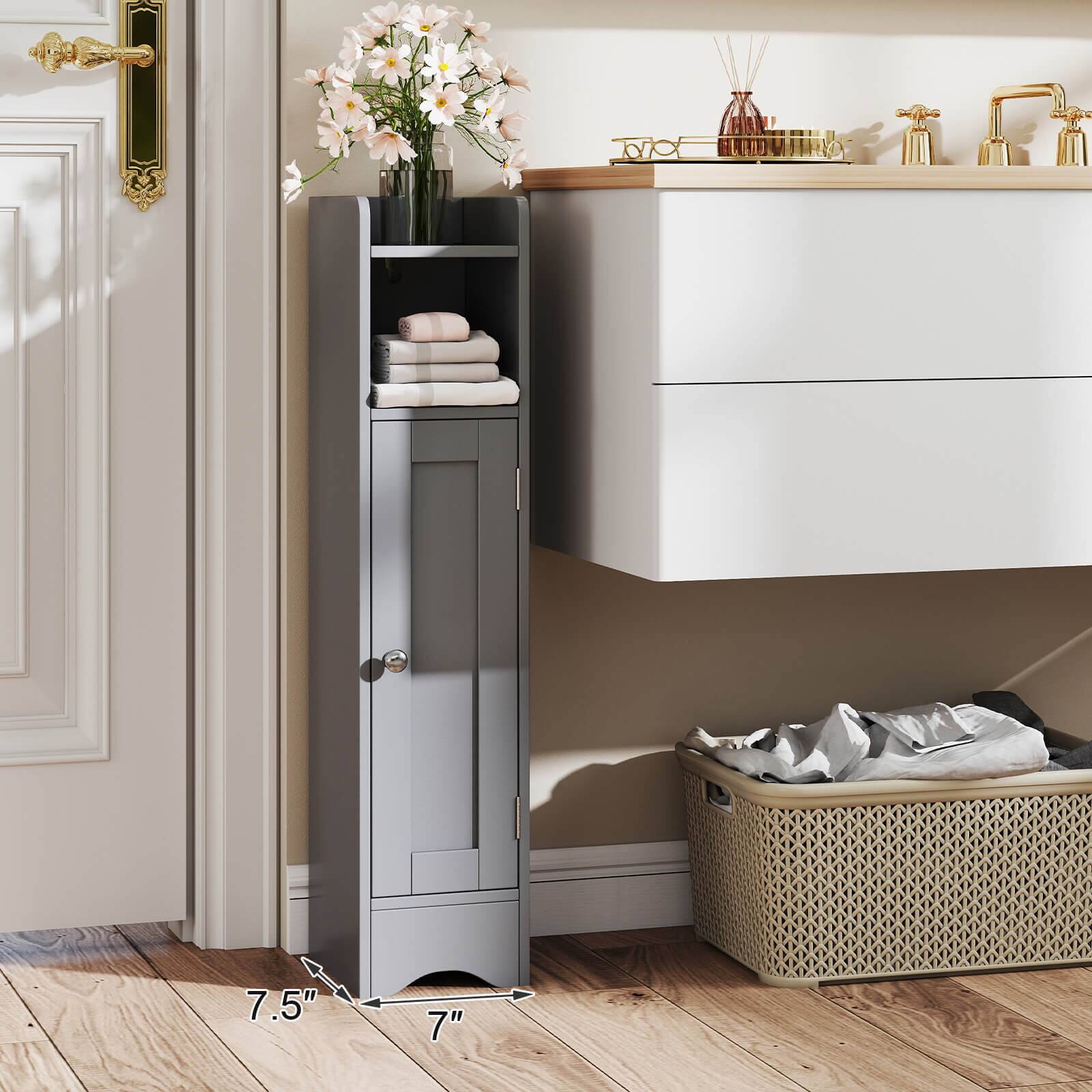 Alt View 4. Costway - Costway Bathroom Storage Cabinet with Door Toilet Paper Holder Stand for Small Spaces Gray - Gray.