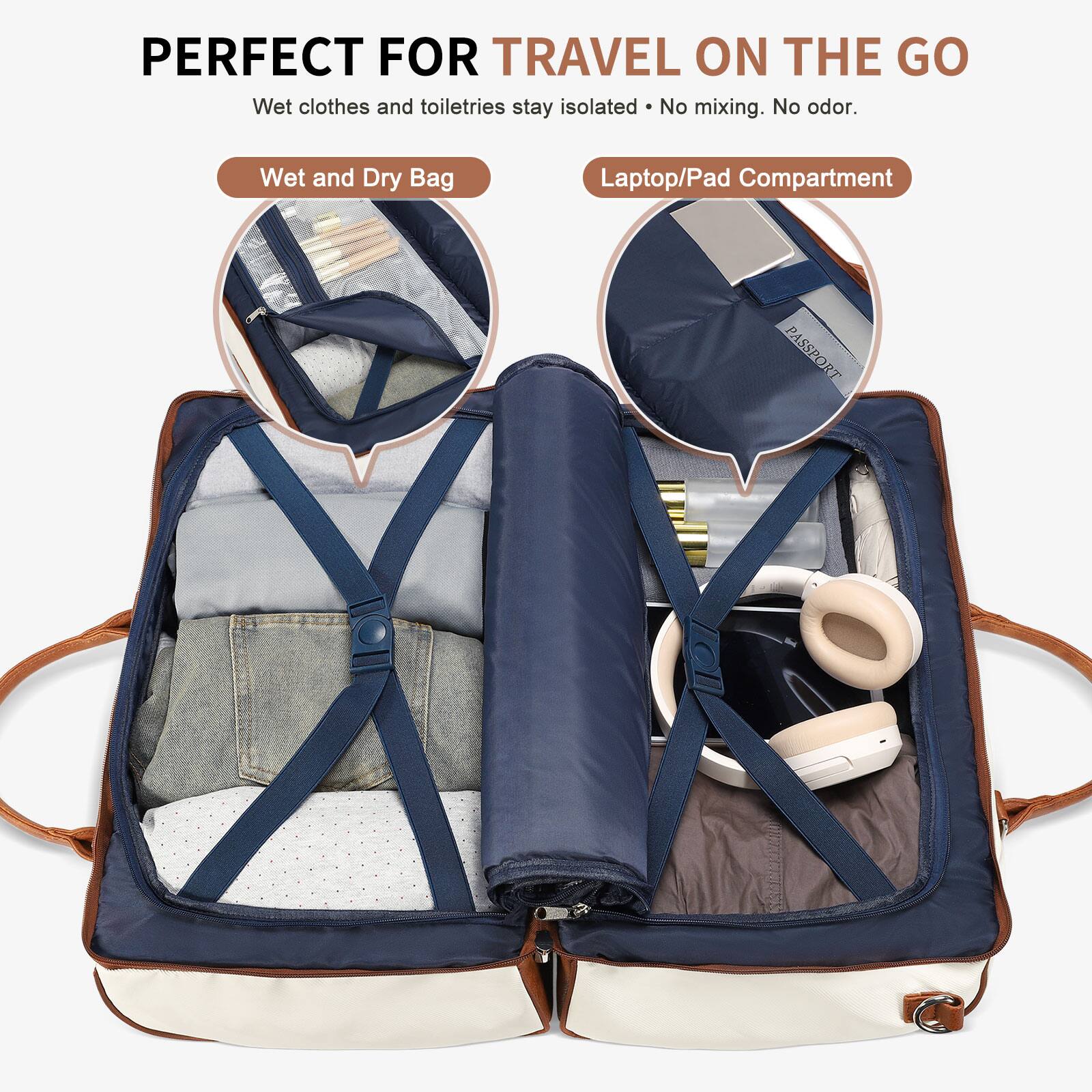 PERFECT FOR TRAVEL ON THE GO

Wet clothes and toiletries stay isolated. No mixing. No odor.

Wet and Dry Bag

Laptop/Pad Compartment