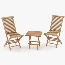 Gymax - 3PCS Teak Wood Slatted Set Square Table Folding Chair without Assembly Patio - Natural