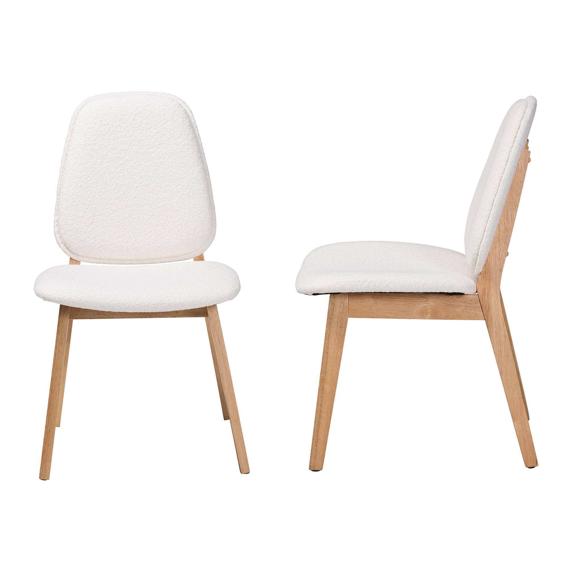 Left. Baxton Studio - Hudson Boucle Upholstered Dining Chair Set of 2- Side Chair with Solid Wood Frame and Rounded Backrest - White/Natural Brown.