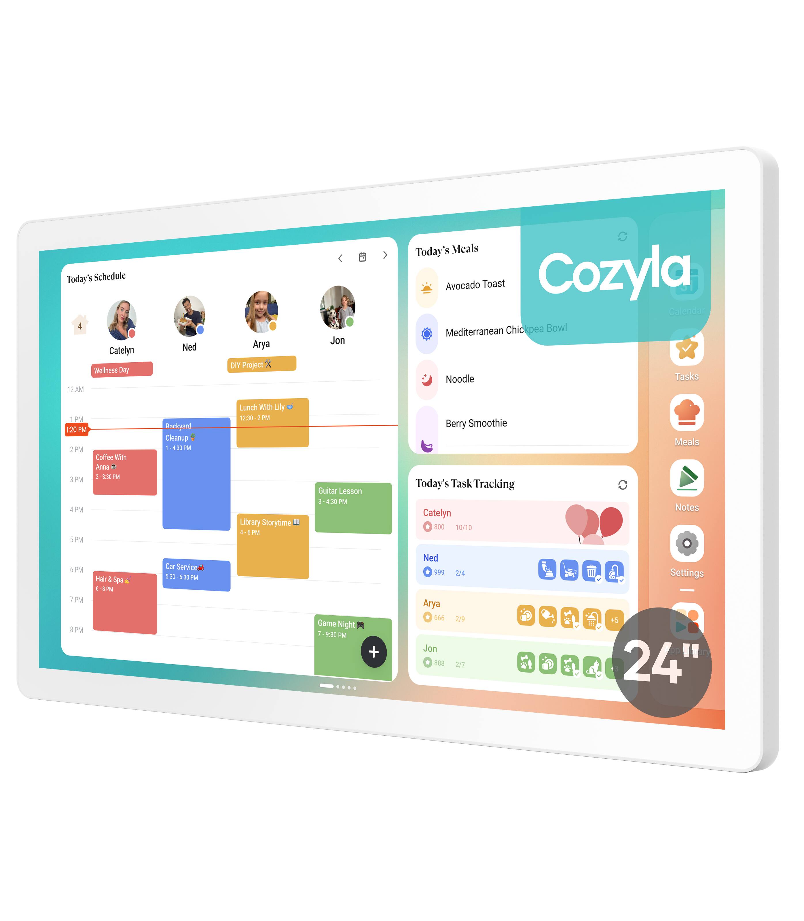 Cozyla - Digital Calendar+2: 24'' Wall Planner Touch Screen Chore Chart Smart Calendar for Family Schedules Support App Store