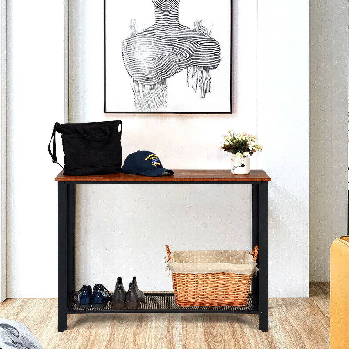 Alt View 3. Costway - Costway Console Sofa Table W/ Storage Shelf Metal Frame Wood Look Entryway Table - Black.
