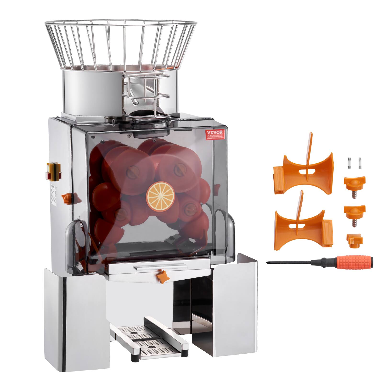 Alt View 5. VEVOR - Commercial Orange Juicer Machine, 120W Automatic Feeding Juice Extractor, Stainless Steel Juice Extractor - Orange + stainless steel.
