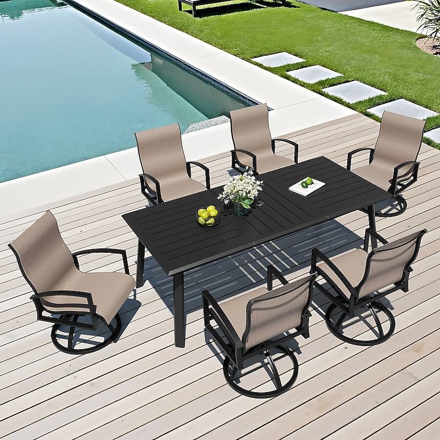Front. Crestlive Products - Crestlive Products 7/9/11pc Water Proof All-Aluminum Patio Dining Set Rectangle Table 360-degree Rotation Arm Chairs - Ash-7PC.