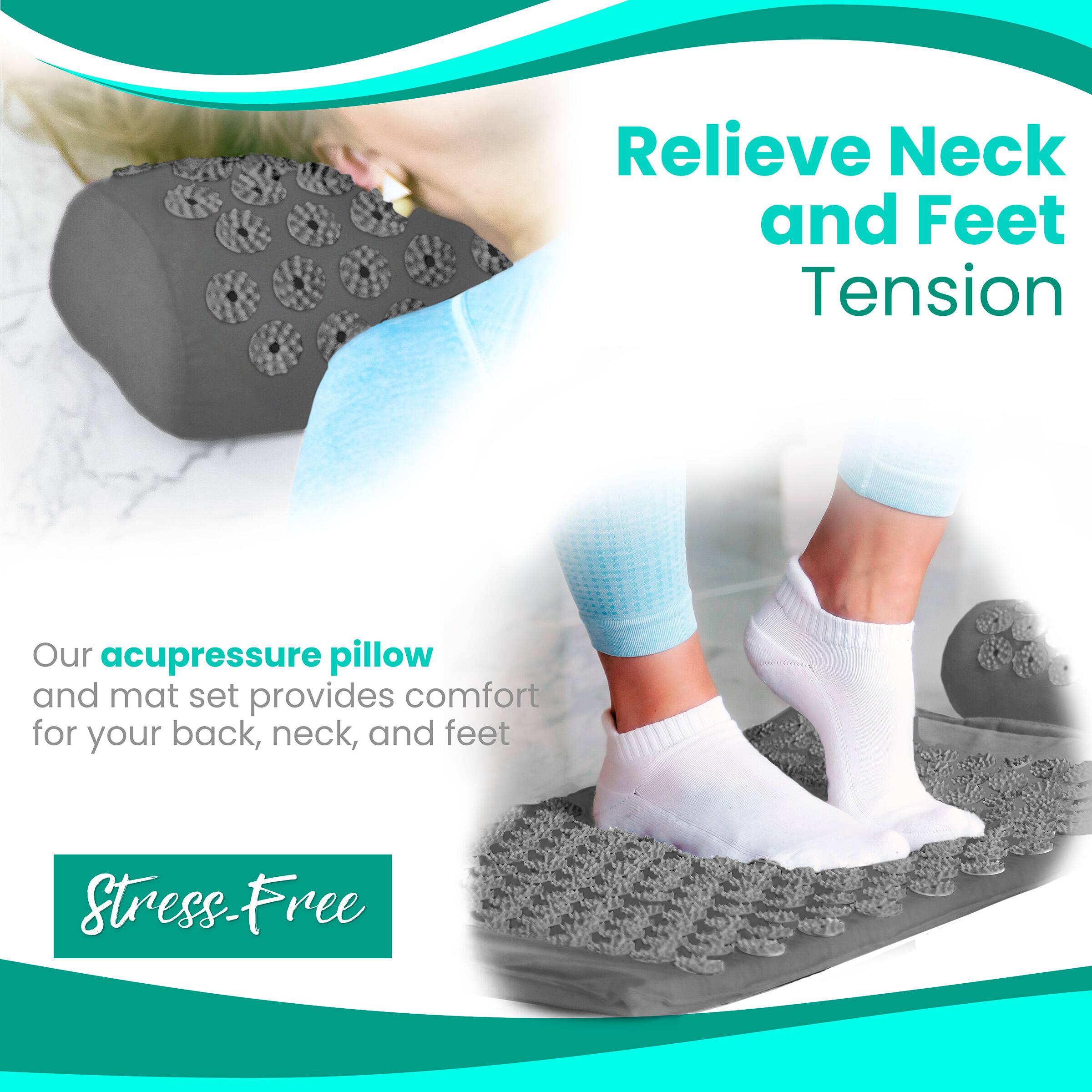 Relieve Neck and Feet Tension

Our acupressure pillow and mat set provides comfort for your back, neck, and feet

Stress-Free