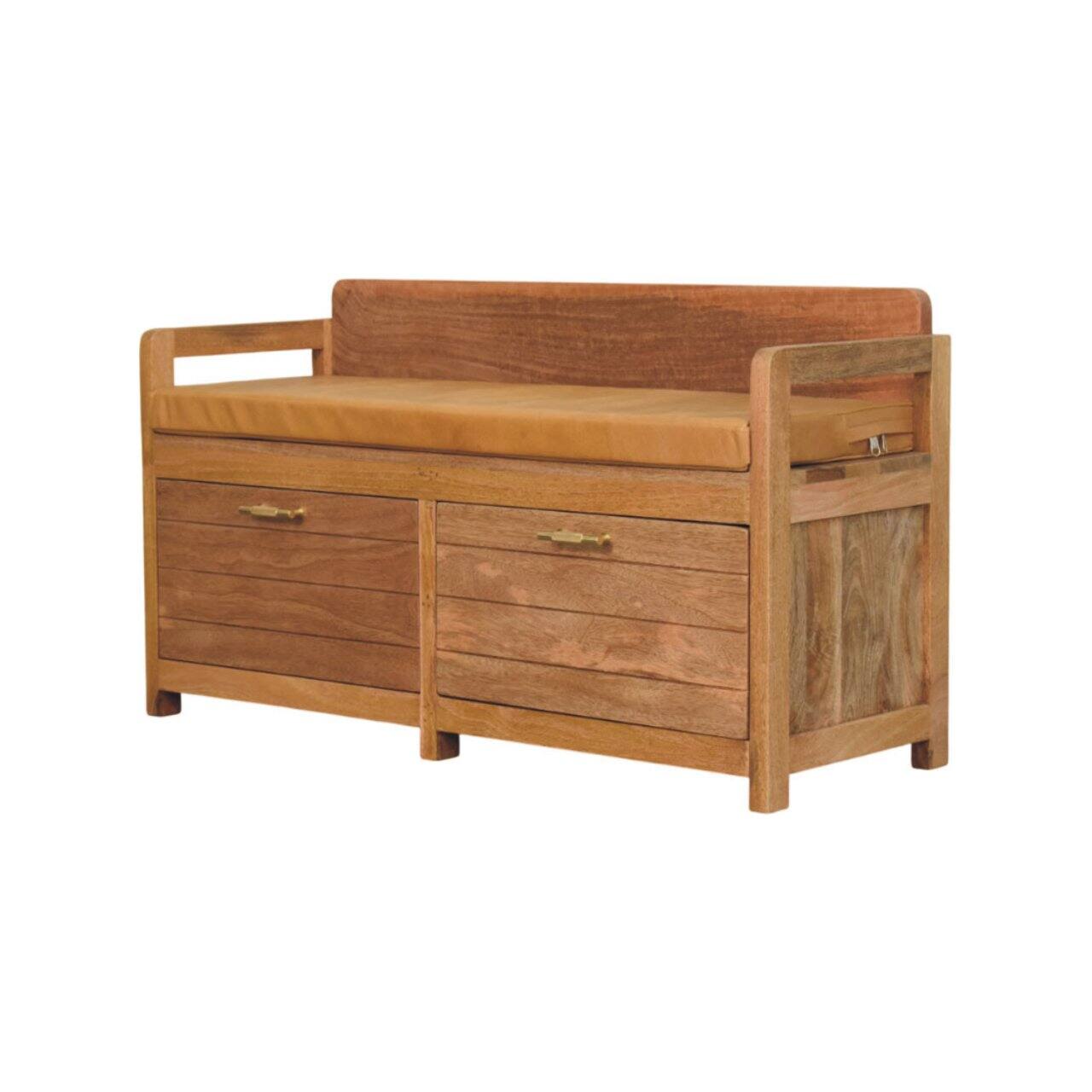 Angle. Artisan Furniture - Artisan Furniture Solid Wood Oxford Oak-ish 2 Drawer Storage Bench, Upholstered, 2 Drawers, Brown - Brown.