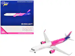GeminiJets - Airbus A321neo Commercial Aircraft Wizz Air UK (G-WUNB) White and Tail 1/400 Diecast Model Airplane - Pink with Purple