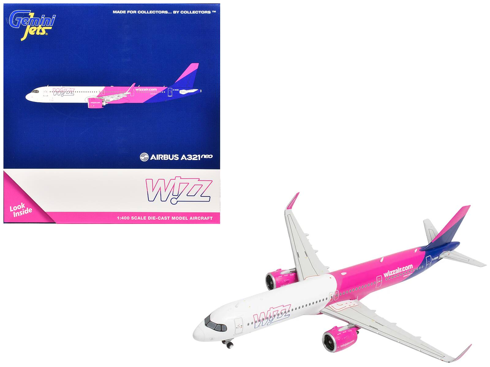 Gemini Jets  
MADE FOR COLLECTORS... BY COLLECTORS™  
wizzair.com  

AIRBUS A321neo  
W!ZZ  
1:400 SCALE DIE-CAST MODEL AIRCRAFT  

Look Inside  
1:400 SCALE DIE-CAST MODEL AIRCRAFT