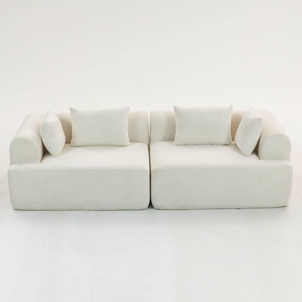 Alt View 1. Kadyn - 96" Full-Foam Modular Sectional Sofa, 2-Piece Boucle Cloud Couch, Compressed Shipping - White.