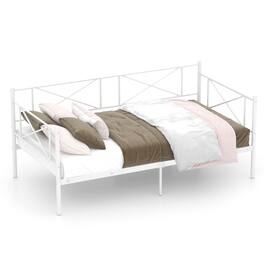 Costway - Twin Size Metal Daybed Frame Home Modern 2-in-1 Sofa Bed with Under-bed Storage & Railings - White