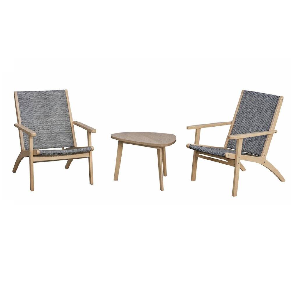 Front. New Classic Furniture - Radius 3-Piece Wood and Wicker Patio Set in Gray - Grey.