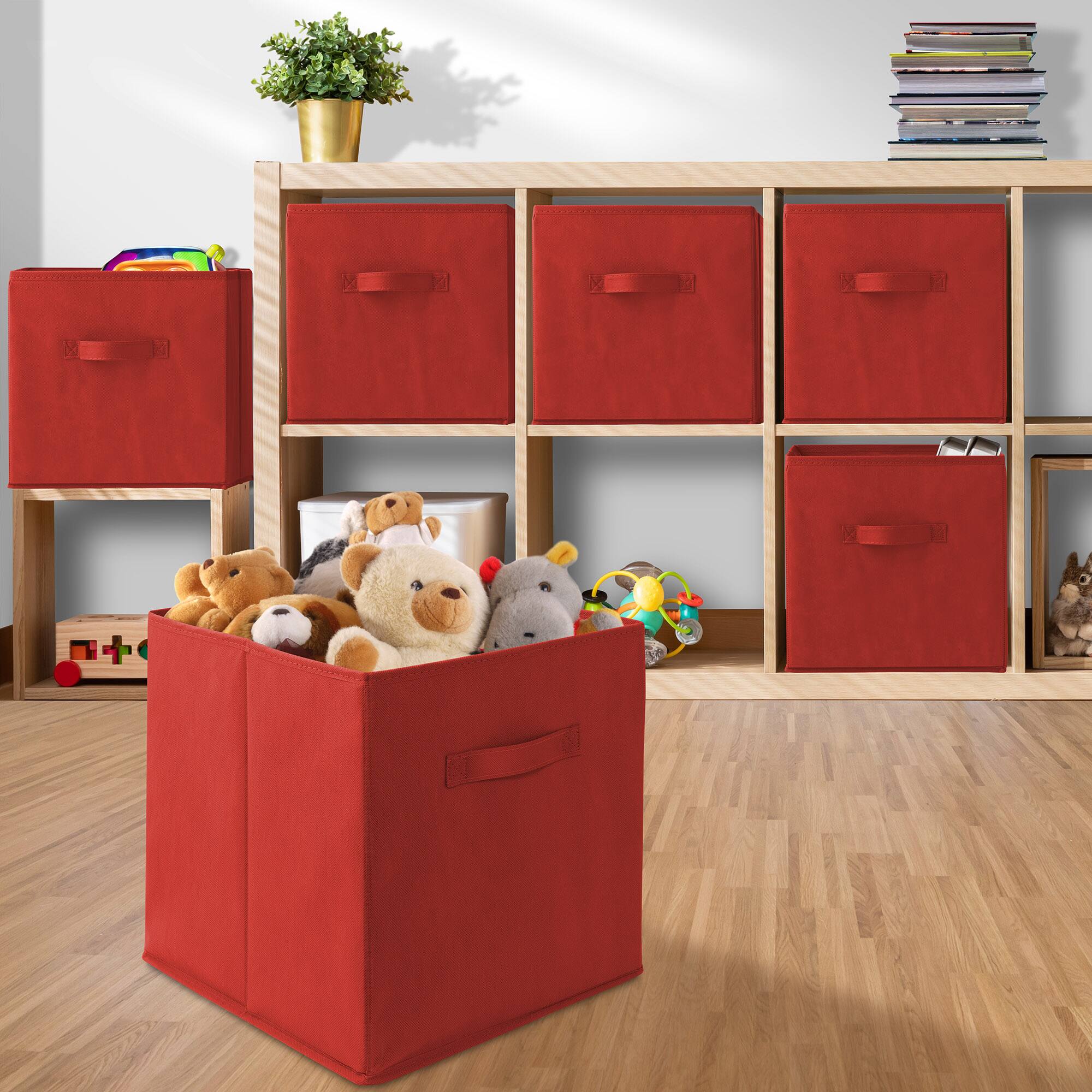 Alt View 4. Casafield - (Set of 6) Collapsible Fabric Cubes - Storage Bins - Red.