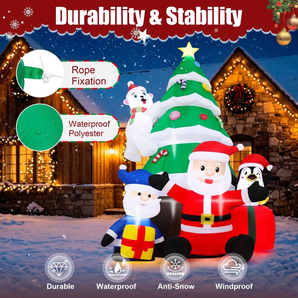 Durability & Stability

- Rope Fixation
- Waterproof Polyester
- Durable
- Waterproof Anti-Snow Windproof