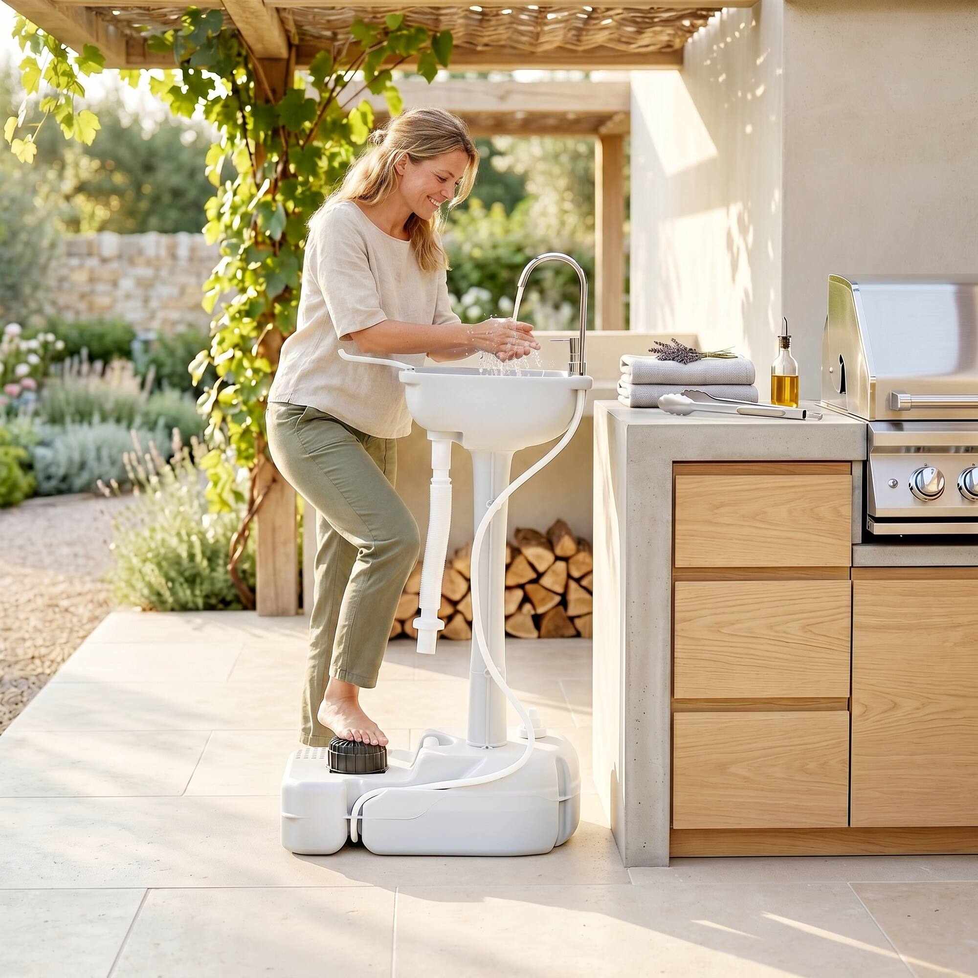 Alt View 7. Kleankin - kleankin Portable Hand Washing Station, Handwashing Station Basin with 4.5 Gallon Tank, Rolling Wheels, Soap Dispenser - Light Grey.