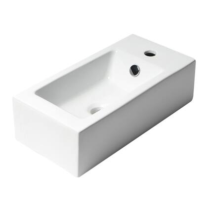 Front. Alfi - White 20" Small Rectangular Wall Mounted Ceramic Sink with Faucet Hole - White.