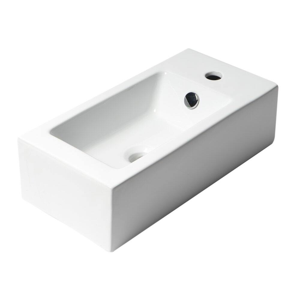Front. Alfi - White 20" Small Rectangular Wall Mounted Ceramic Sink with Faucet Hole - White.