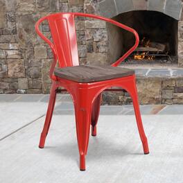 Emma + Oliver - Metal Chair with Wood Seat and Arms - Red