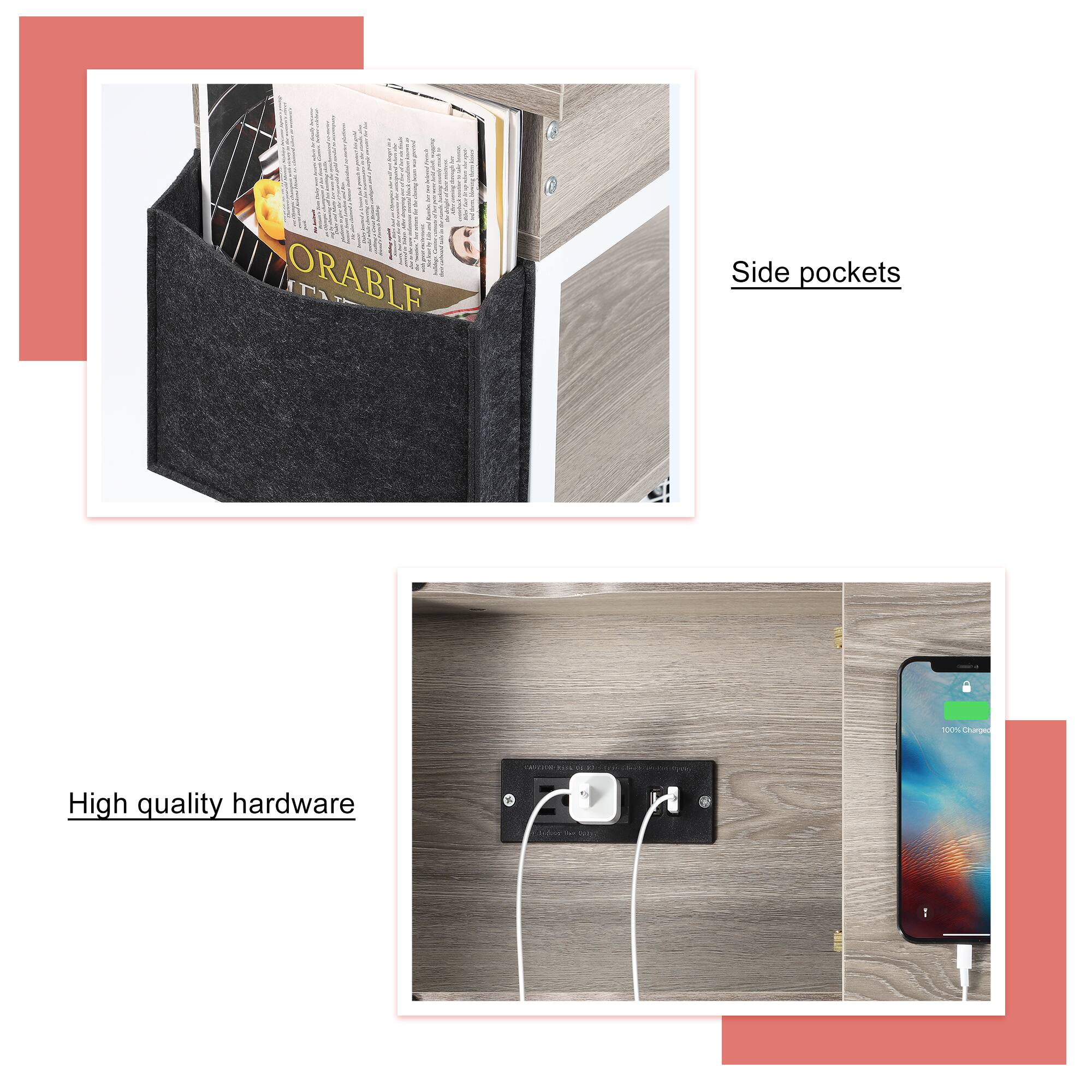 - Side pockets
- High quality hardware