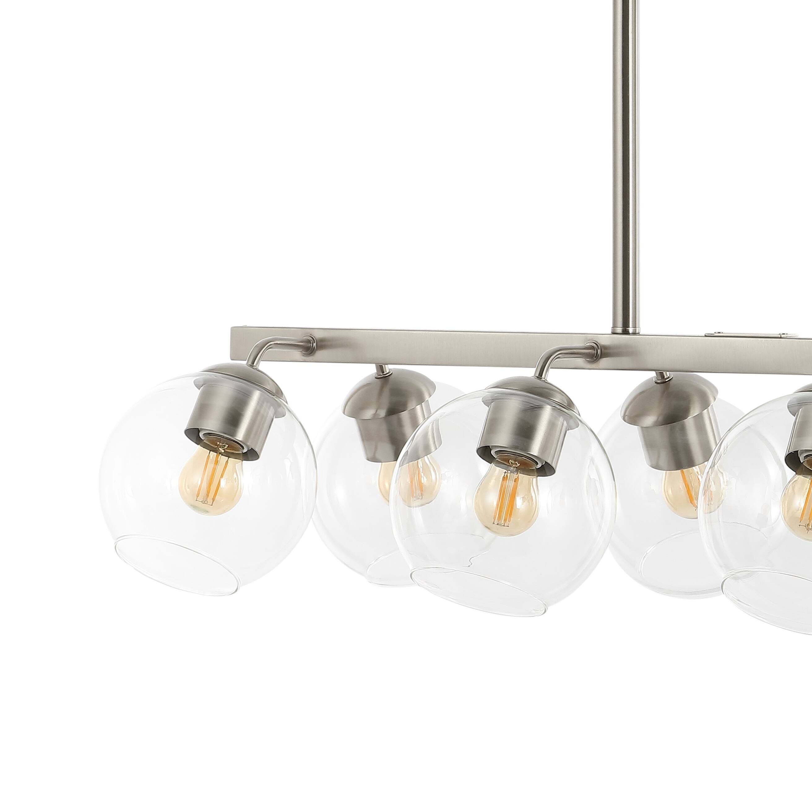 Alt View 4. Jonathan Y - Julian 33.5" 8-Light Farmhouse Bohemian Iron/Glass Linear LED Pendant, Nickel/Clear - Nickel.