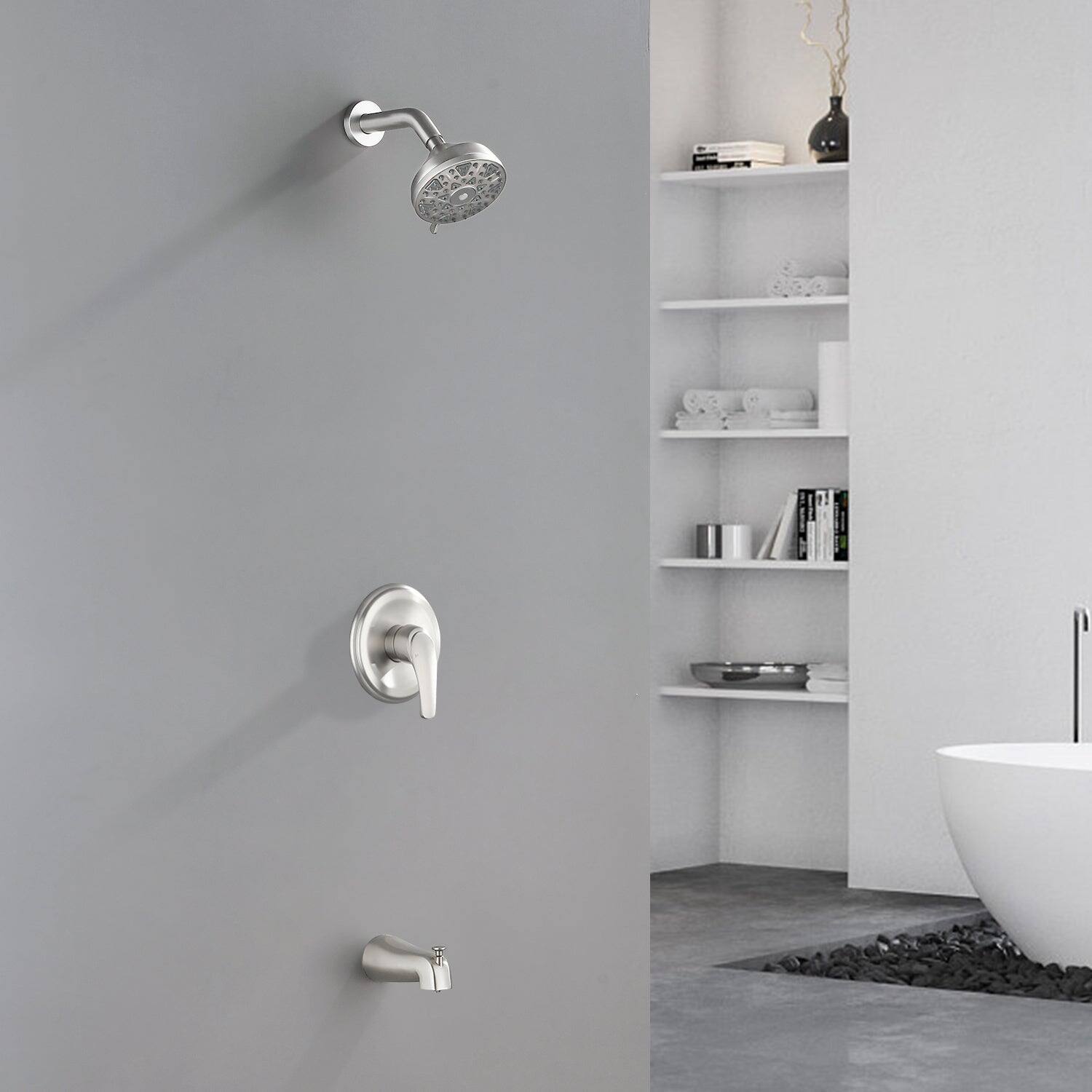 Alt View 2. Boyel Living - Brushed Nickel Shower Set with cUPC Pressure Balance Valve 6 Function ABS Shower Head and High Flow Tub Spout - Brushed Nickel.