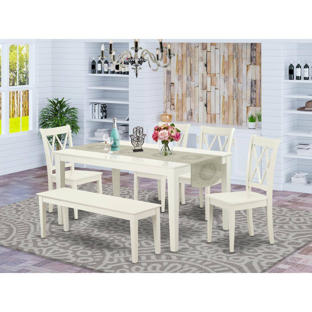 Left. East West Furniture - Dining Room Set Linen White - Brown.