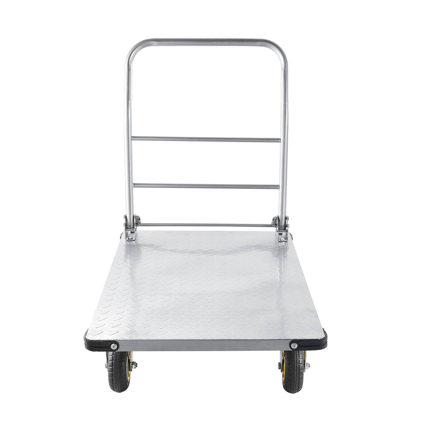 Alt View 5. VEVOR - Platform Truck, 2000 lbs Capacity, Heavy Duty Steel Flatbed Cart with Swivel Wheels and Handle, Foldable Platform Hand - Silver.