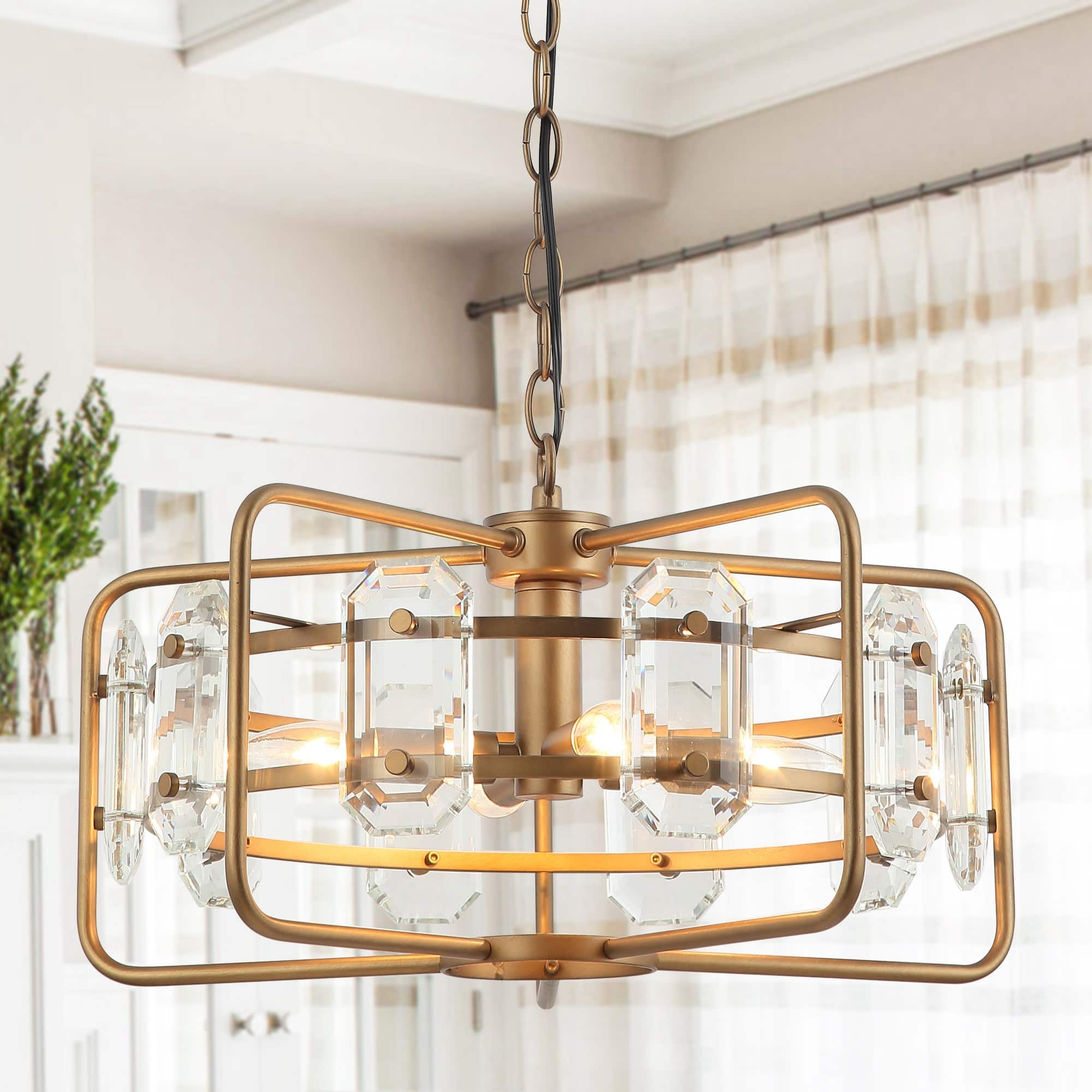 Front. Parrot Uncle - Modern Gold Crystal 4-Light Chandelier - Gold.