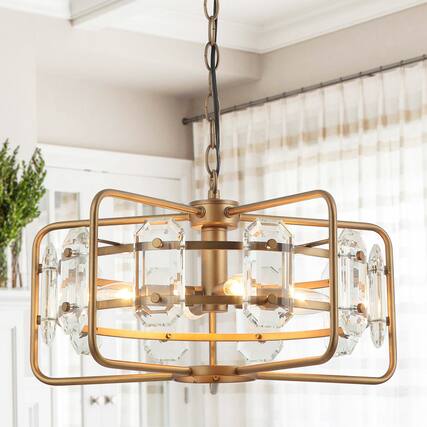 Front. Parrot Uncle - Modern Gold Crystal 4-Light Chandelier - Gold.