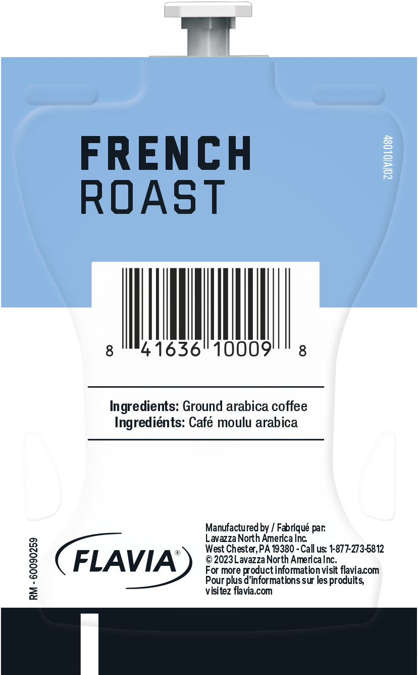 FRENCH ROAST  
48010/A/02  
8  
41636 10009  
8  

Ingredients: Ground arabica coffee  
Ingredients: Café moulu arabica  

Manufactured by / Fabriqué par: Lavazza North America Inc.  
West Chester, PA 19380 - Call us: 1-877-273-5812  

FLAVIA  
© 2023 Lavazza North America Inc.  
RM - 60090259  

For more product information visit flavia.com  
Pour plus d'informations sur les produits, visitez flavia.com