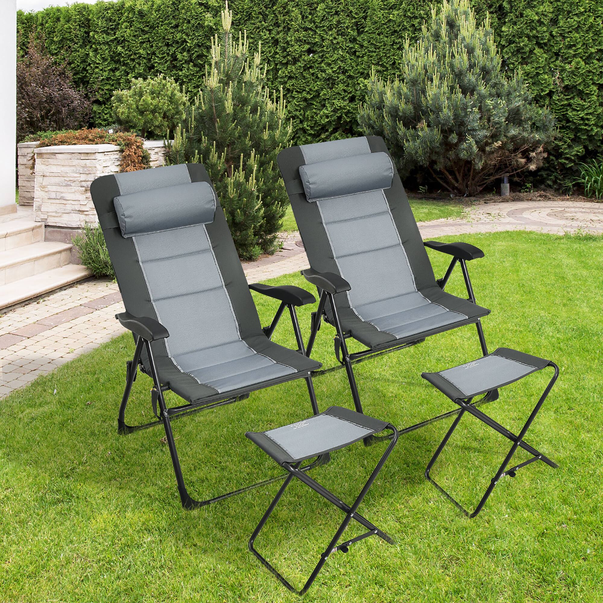 Alt View 1. Costway - 4PCS Patio Folding Dining Chair Ottoman Set Recliner Adjustable Gray - Grey.