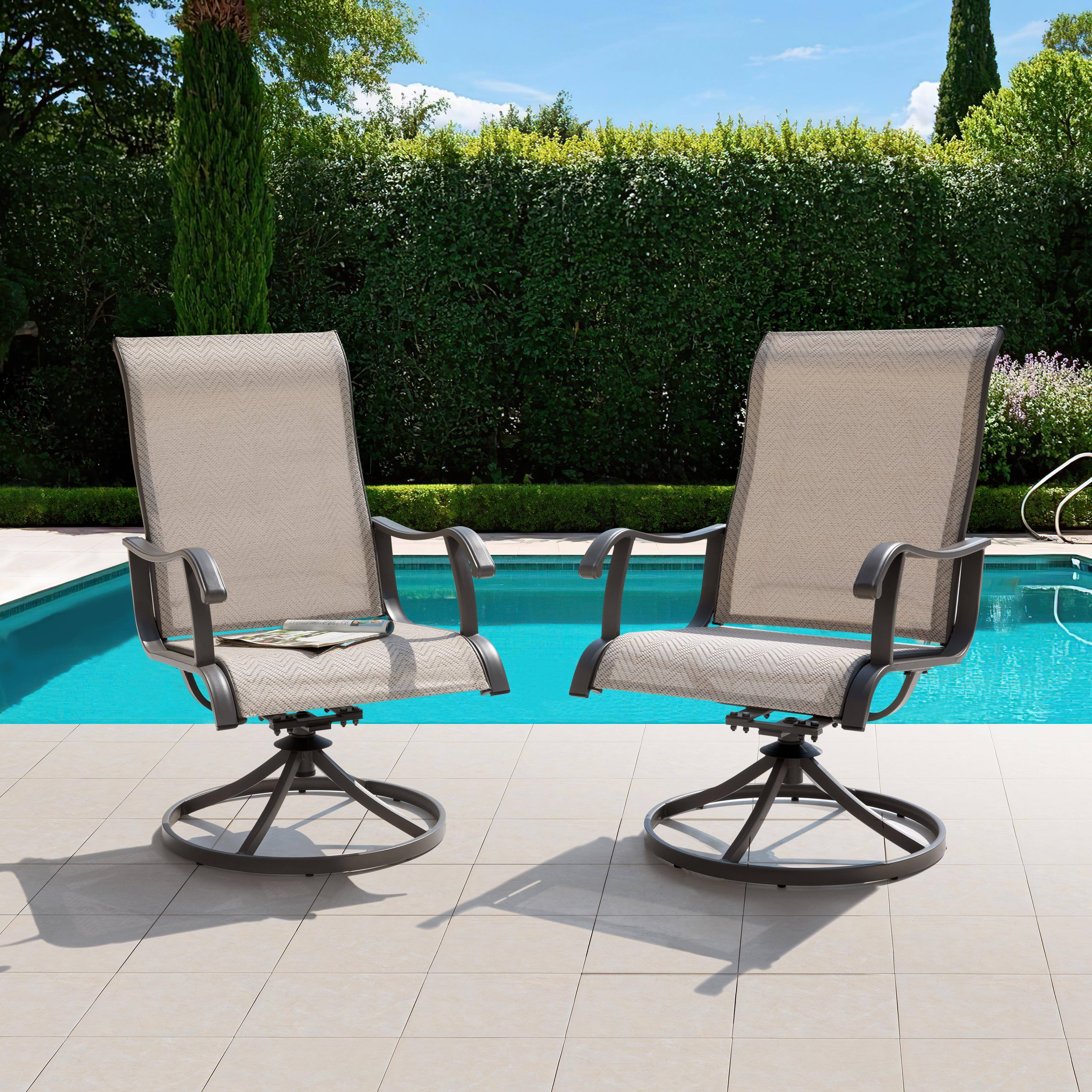Front. Nuu Garden - Patio 2-Piece Outdoor Textilene Dining Chairs with Smooth Swivel Design - Beige and Gray.