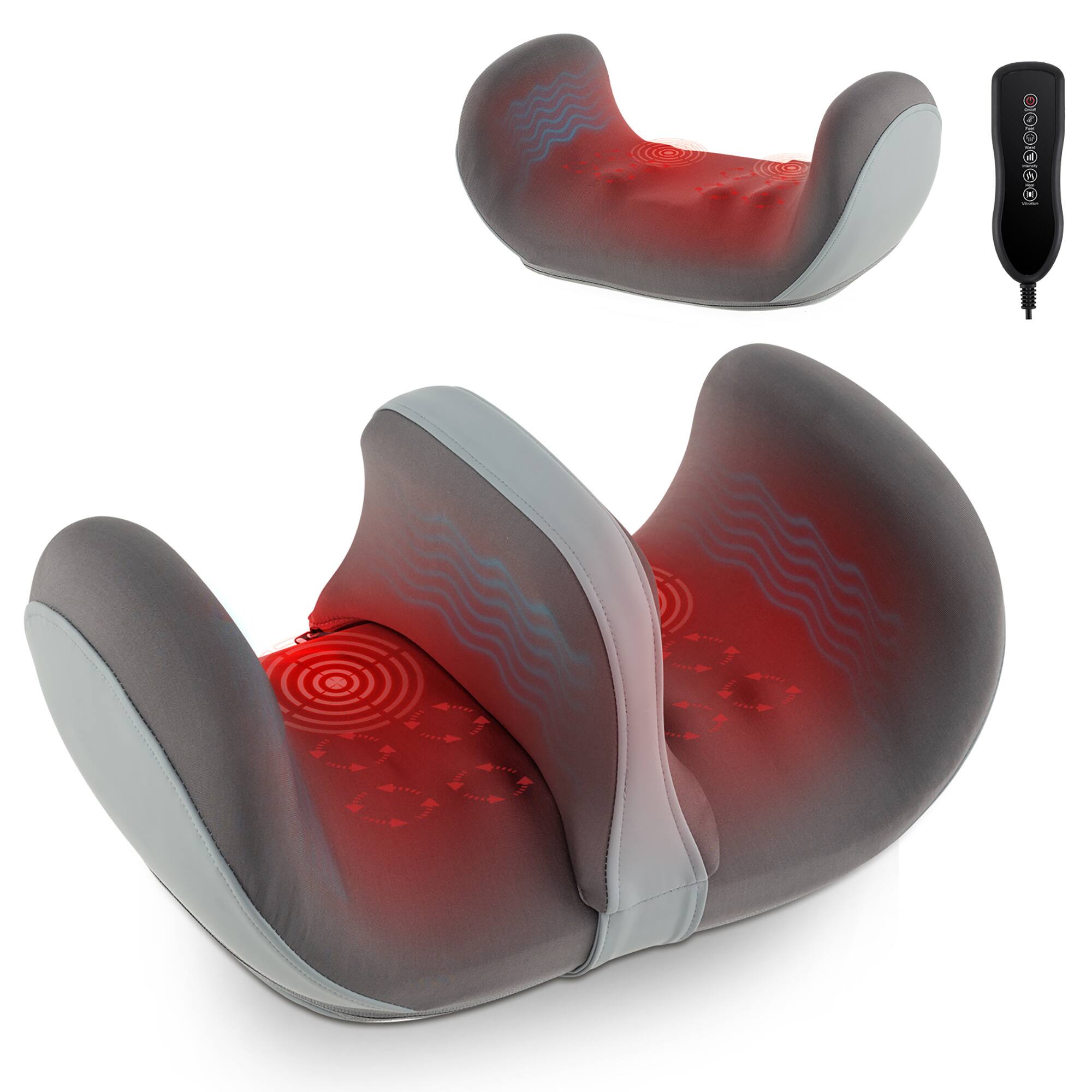 Alt View 9. Gymax - Gymax Foot & Calf Massager Electric Deep Kneading Waist Massager w/ Vibration & Heat - Grey.