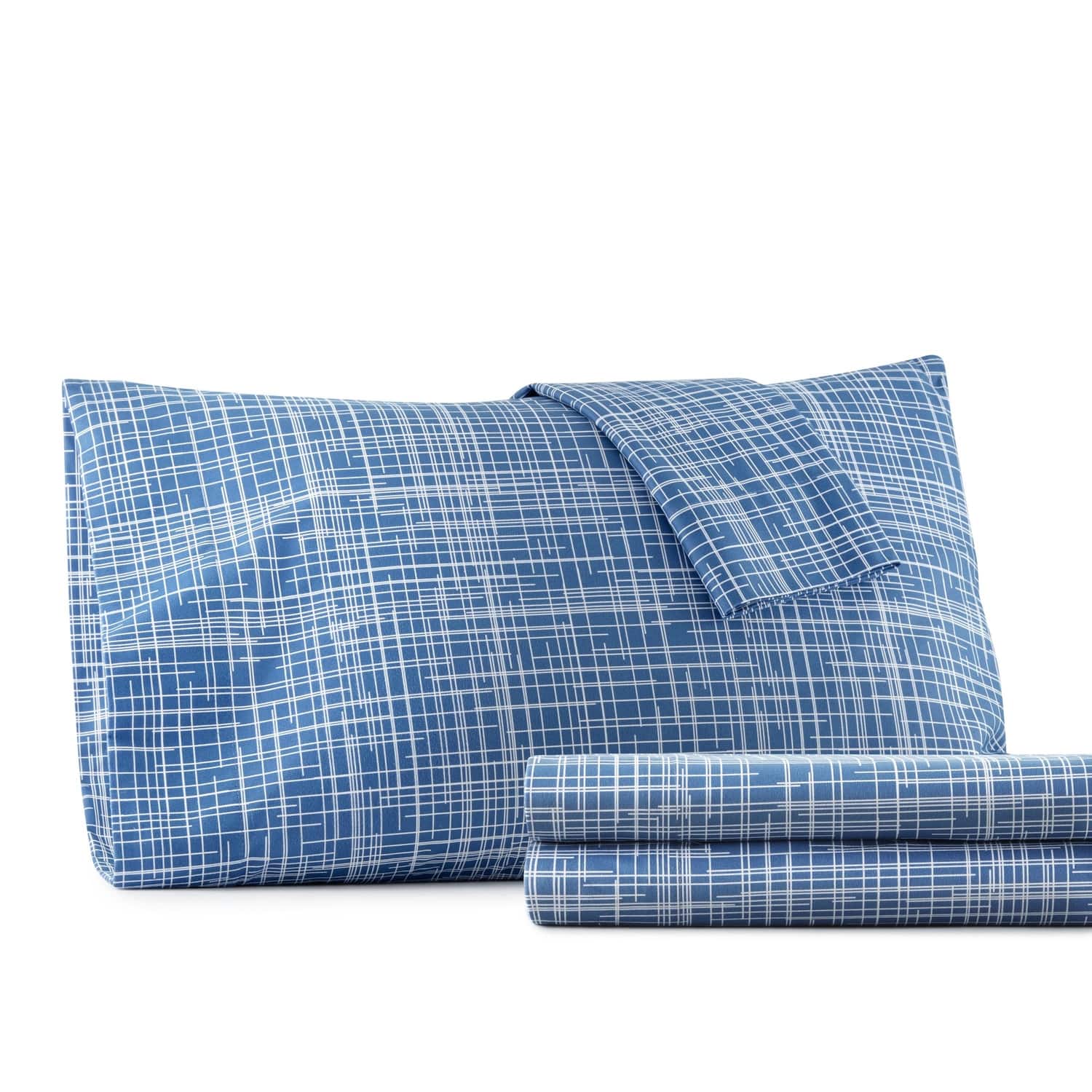 Shavel Home Products - Shavel 100% Polyester Luxury Micro Flannel Printed Deep-Pocket Crosshatch Sheet Set King - Blue