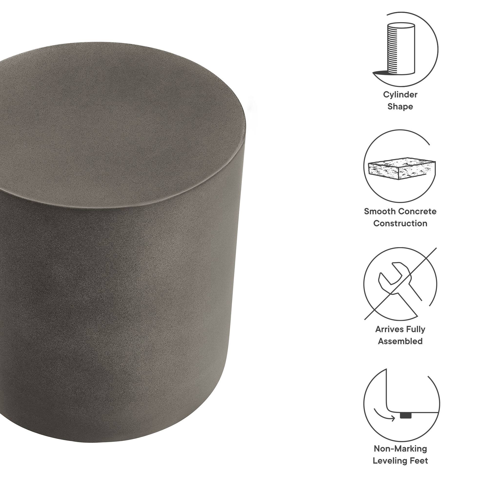 - Cylinder Shape
- Smooth Concrete Construction
- Arrives Fully Assembled
- Non-Marking Leveling Feet