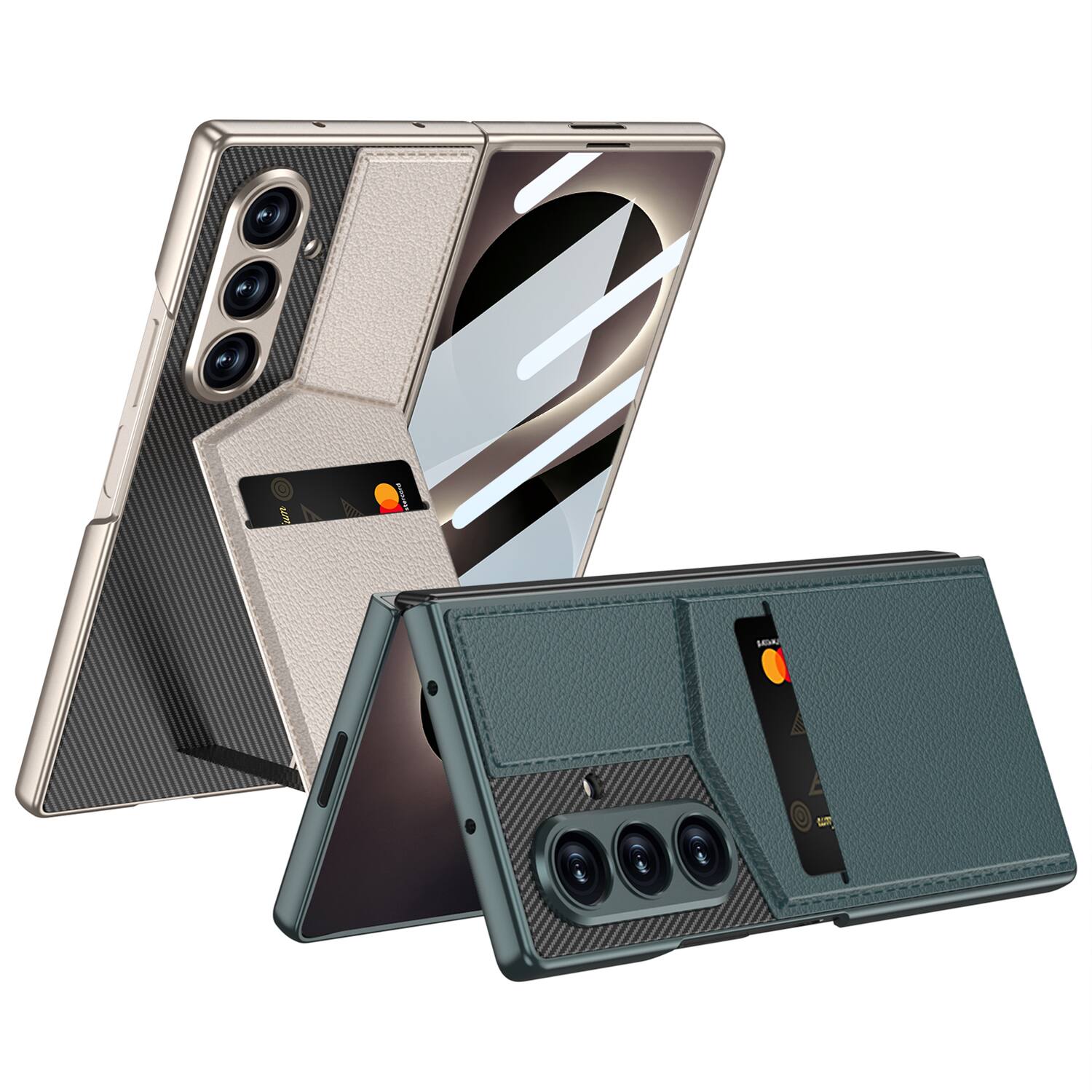 Back. Dteck - for Samsung Galaxy Z Fold8 Ultra Case with Built-in Tempered Glass Protector, Slim Card Pocket Kickstand Hybrid Cover - Titaniumgray.