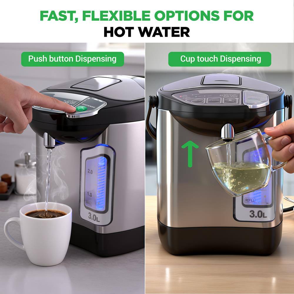 FAST, FLEXIBLE OPTIONS FOR HOT WATER

Push button Dispensing

Cup touch Dispensing

2.0 L

1.0 L

3.0 L REFILL

3.0 L