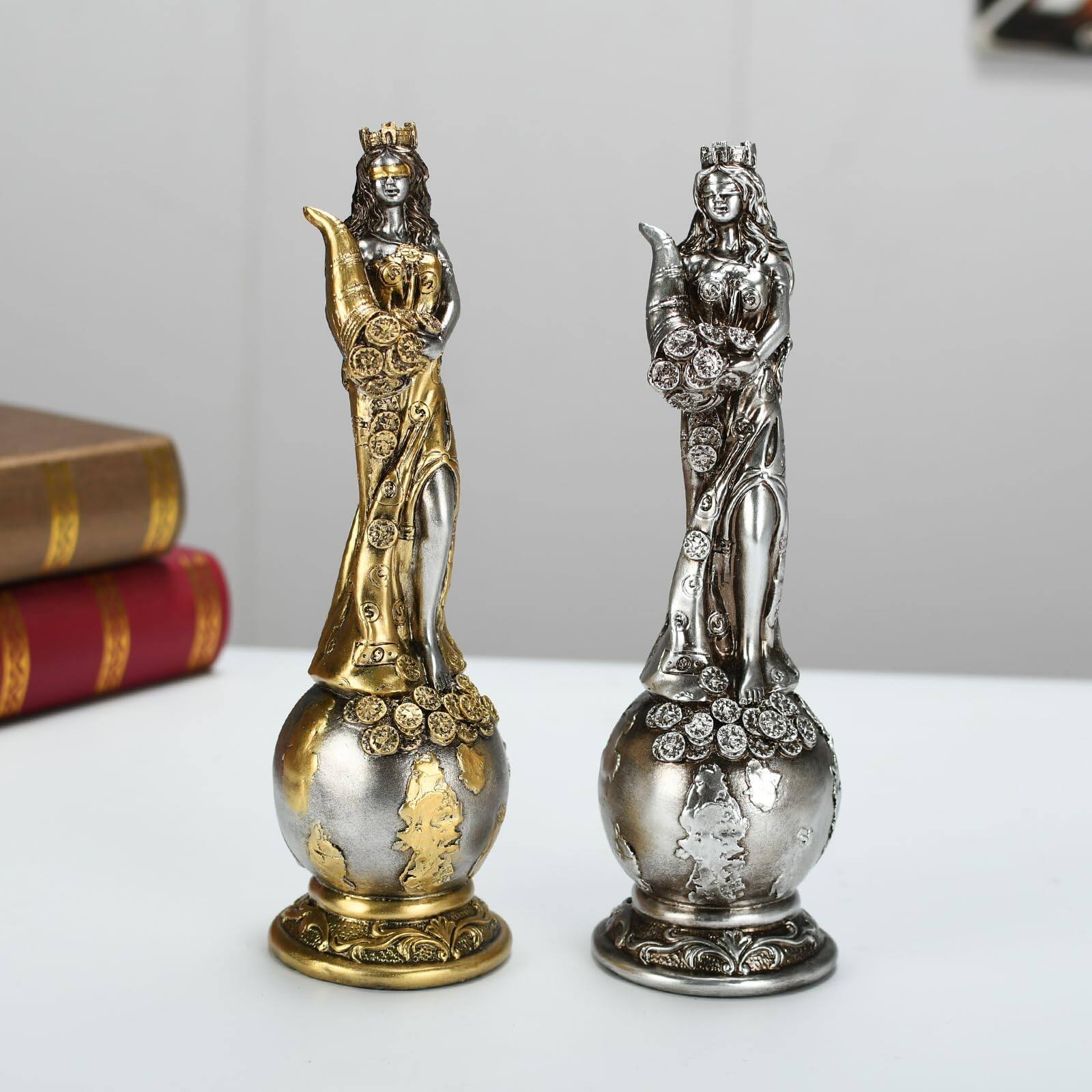 Alt View 5. Refined Abode Design - 9. Fortuna Greek Goddess Of Fortune Statue Mother Freya On Globe Sculpture Home Decor Ancient Rosmerta - Silver and Gold.