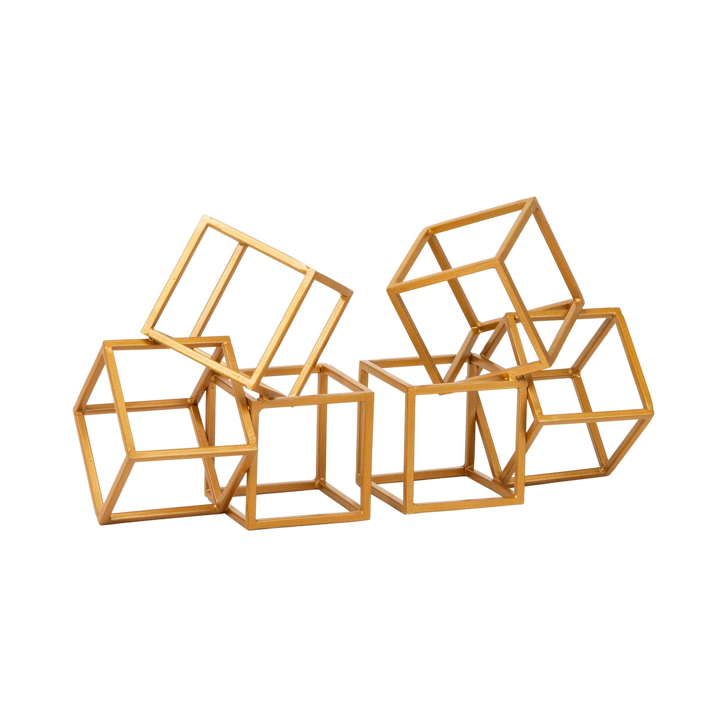 Alt View 6. Mind Reader - Decorative Geometric Cube Bookends, Modern Book Holders, Office Decor, Metal, Set of 2 - Gold.