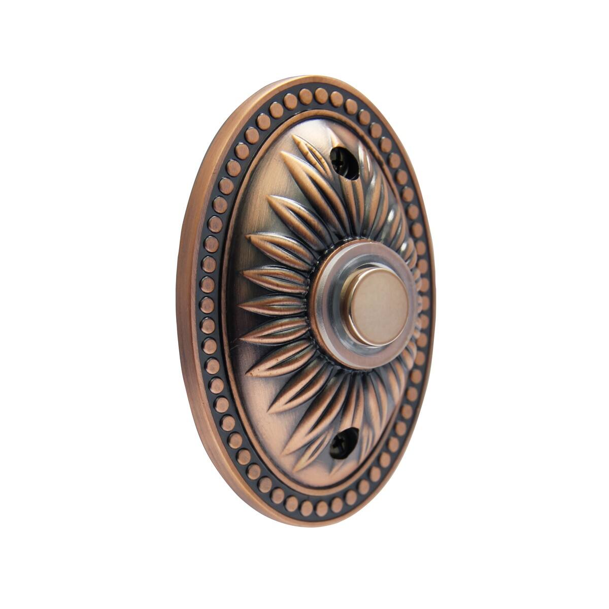 Front. IQ America - IQ America Over-sized Wired Antique Copper Bronze Lighted Pushbutton Doorbell - Bronze.