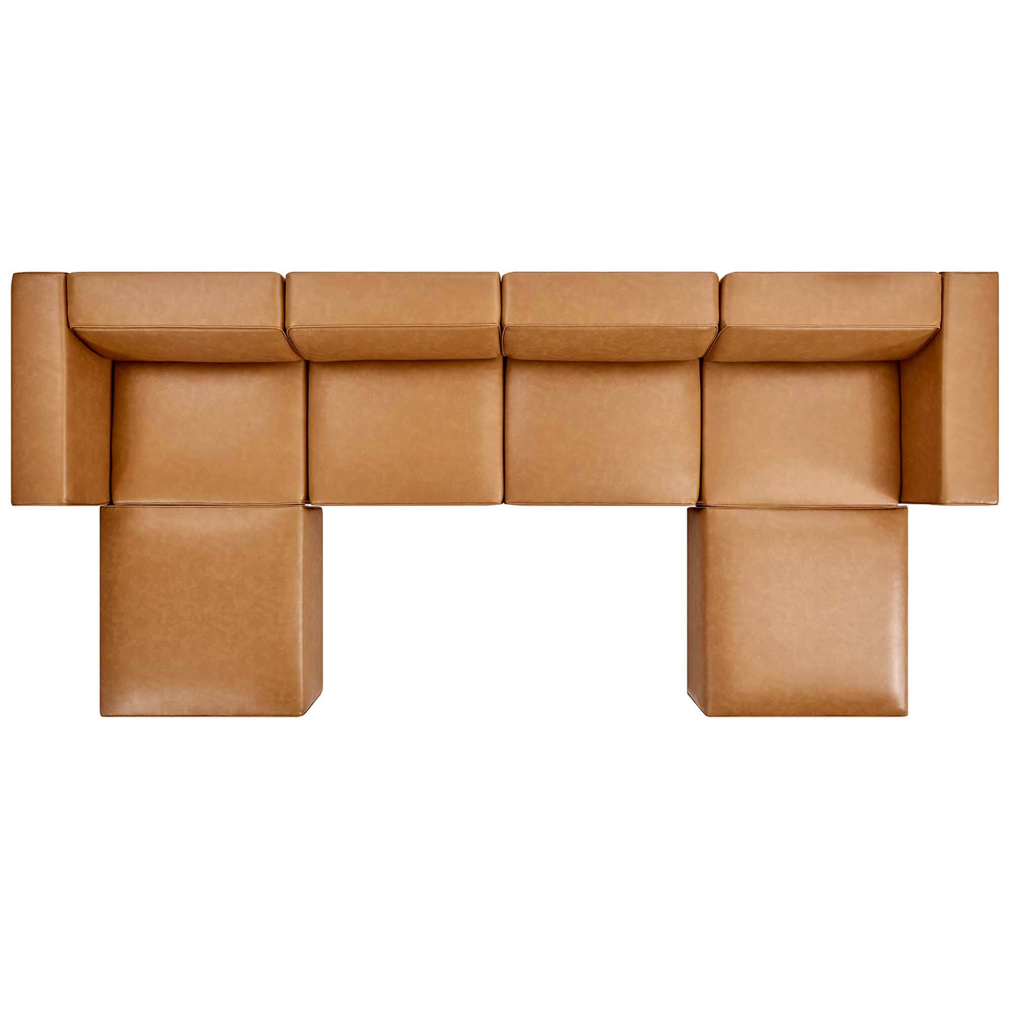 Angle. Modway - Mingle 4-Piece Vegan Leather Sofa and 2 Ottomans Set by Modway - Brown.