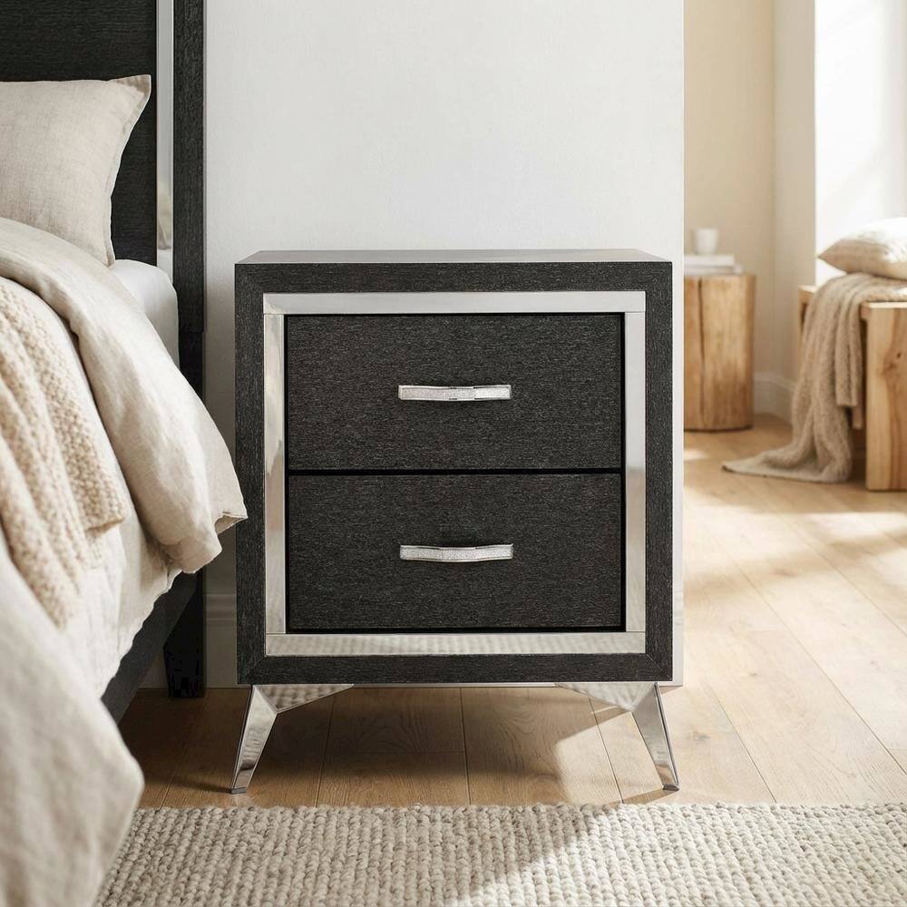 Left. FurniFact - Black Bedroom Nightstand with Sleek Design and Ample Storage - Black.