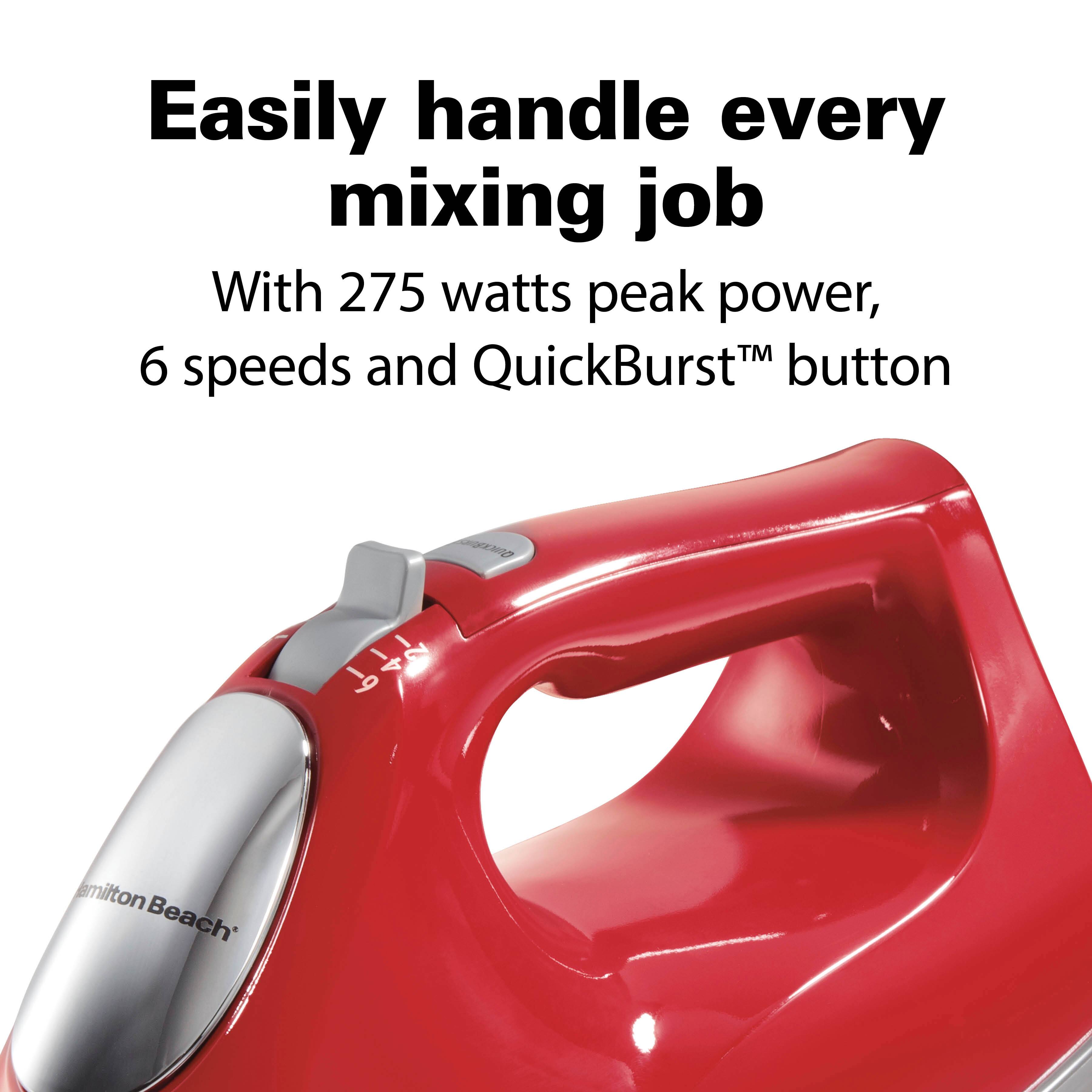 Easily handle every mixing job  
With 275 watts peak power, 6 speeds and QuickBurst™ button  
Hamilton Beach